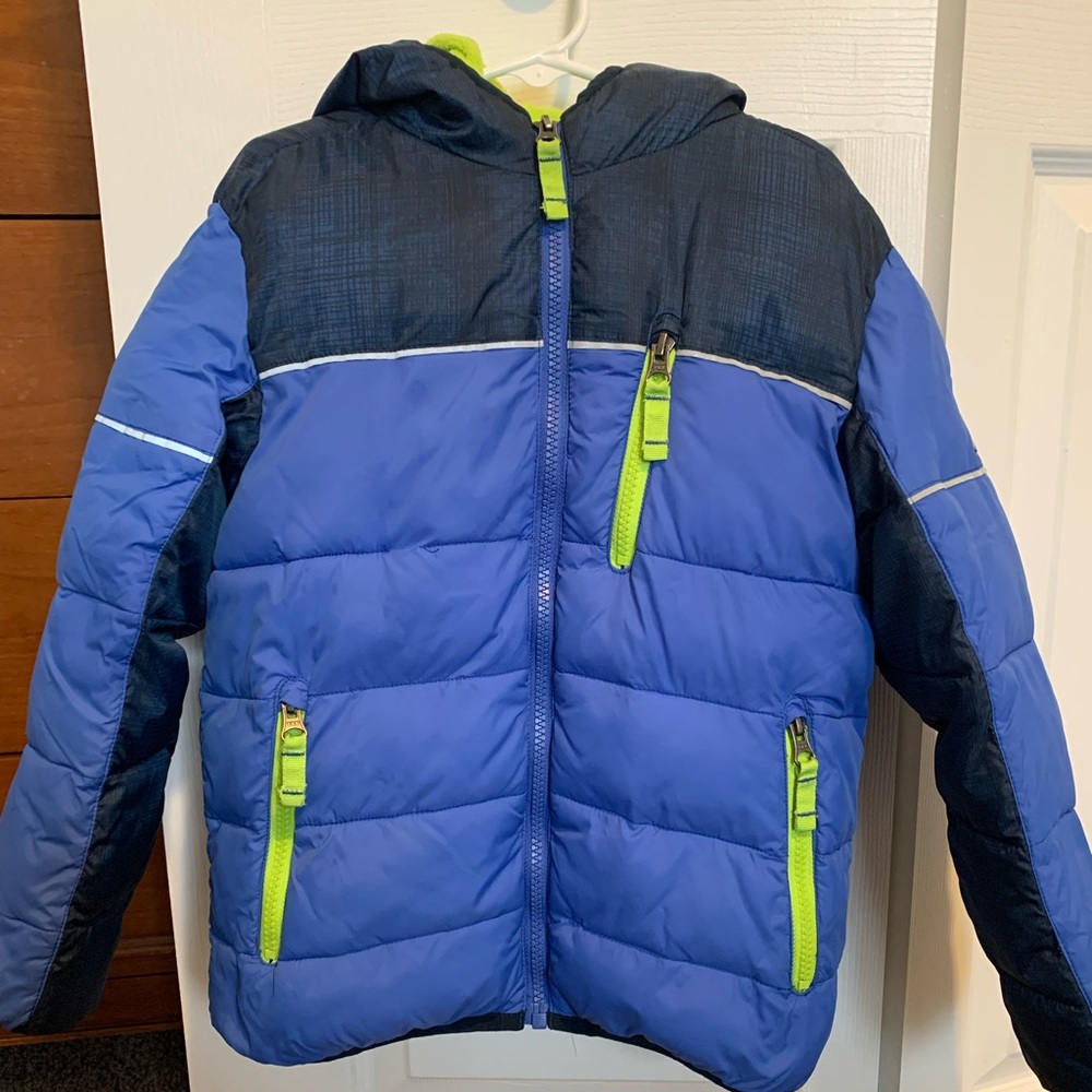 Boys Snozu winter coat, size 6, blue and green